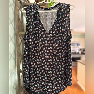 LOFT Women’s Sleeveless Shirt Tank Floral Mixed Media Fabric Size Large
